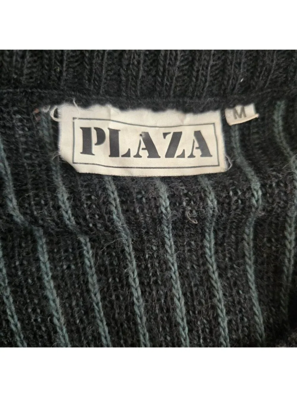 Vintage 80s Plaza Black Gray Geometric Knit Sweater Mens M Crewneck